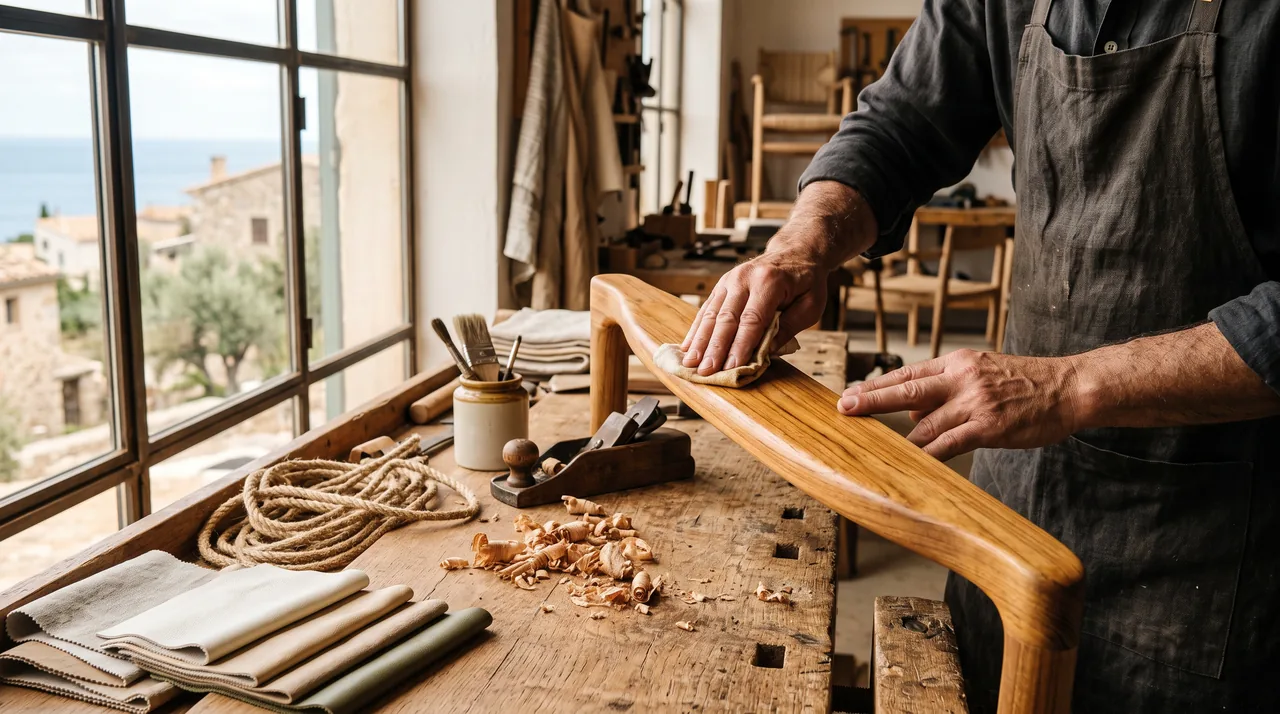 Handwerk am Teaksessel